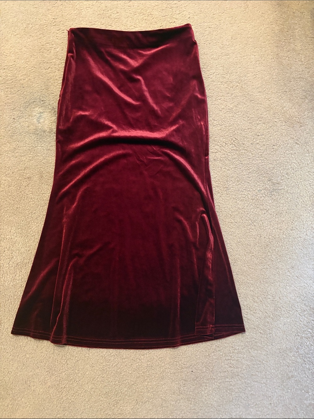 Cider Velvet Maxi Skirt in Deep Wine Red
